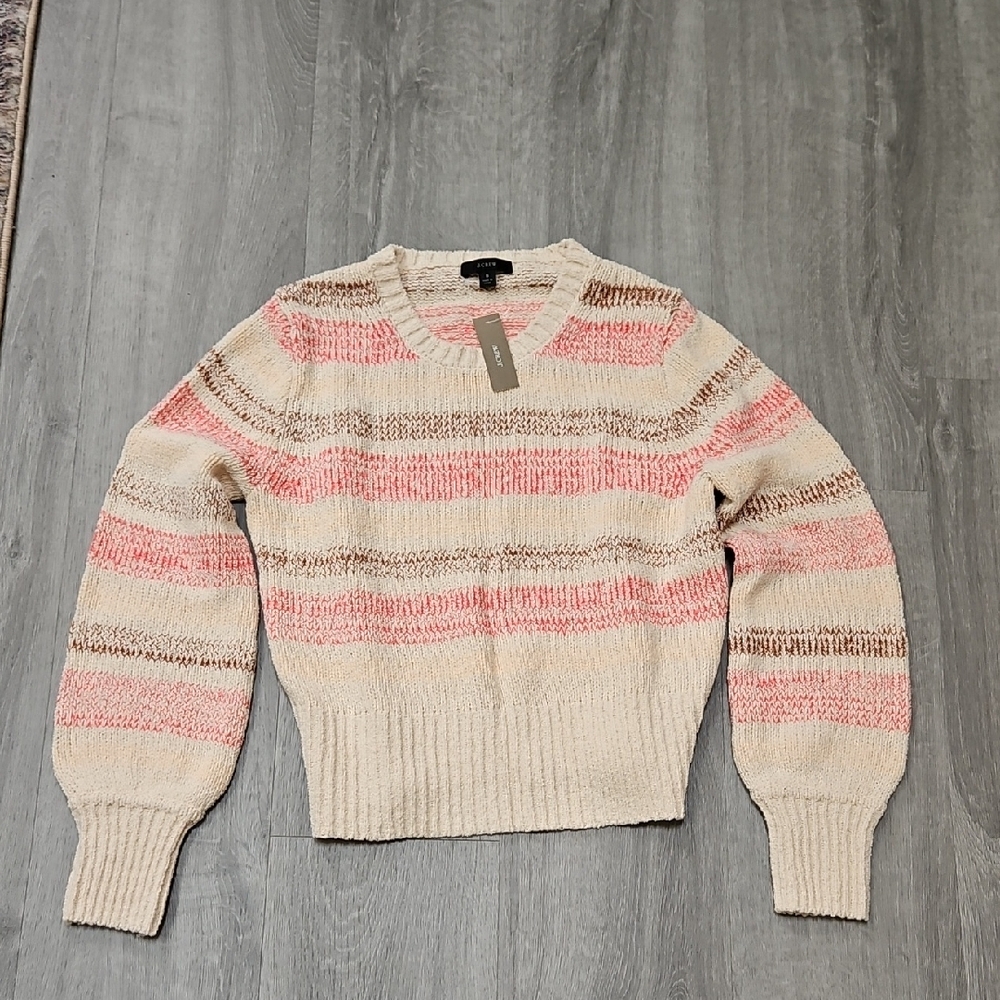 J. Crew Cream, Pink, and Brown Striped Sweater